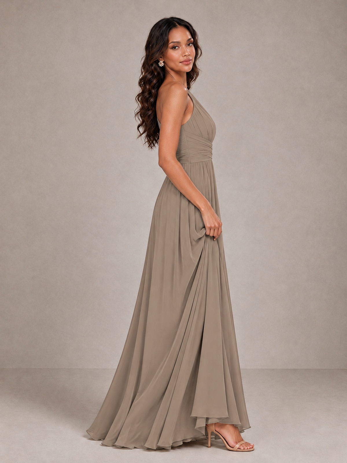 BOLODOO Taupe One-Shoulder A-Line Bridesmaid Dress - Taupe - Taupe_4