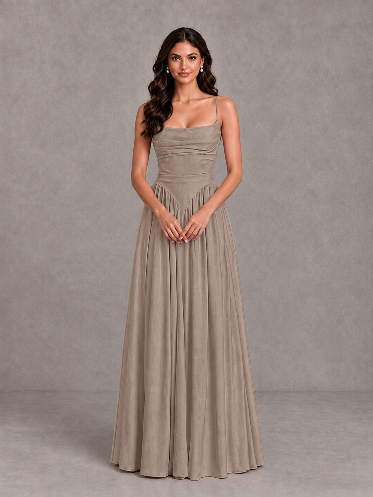 BOLODOO Taupe Lace-Up Back A-Line Bridesmaid Dress - Taupe - Taupe_4