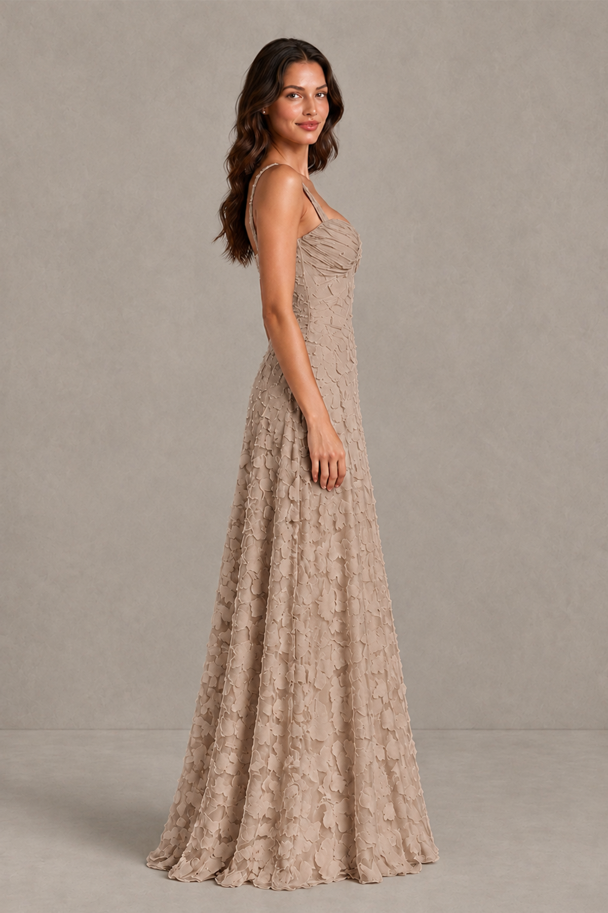 BOLODOO Taupe Floral-Textured A-Line Dress with Lace-Up Back - Taupe - Taupe_4
