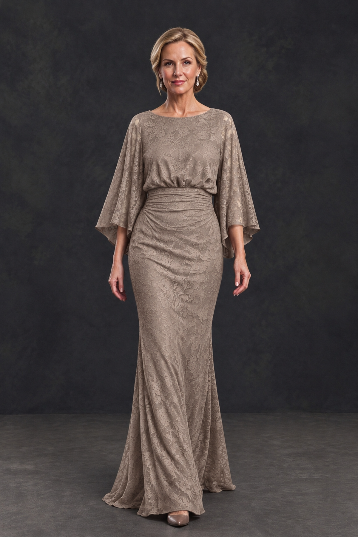 BOLODOO Taupe Lace Flutter Sleeve Mother of the Bride Dress - Taupe - Taupe_4