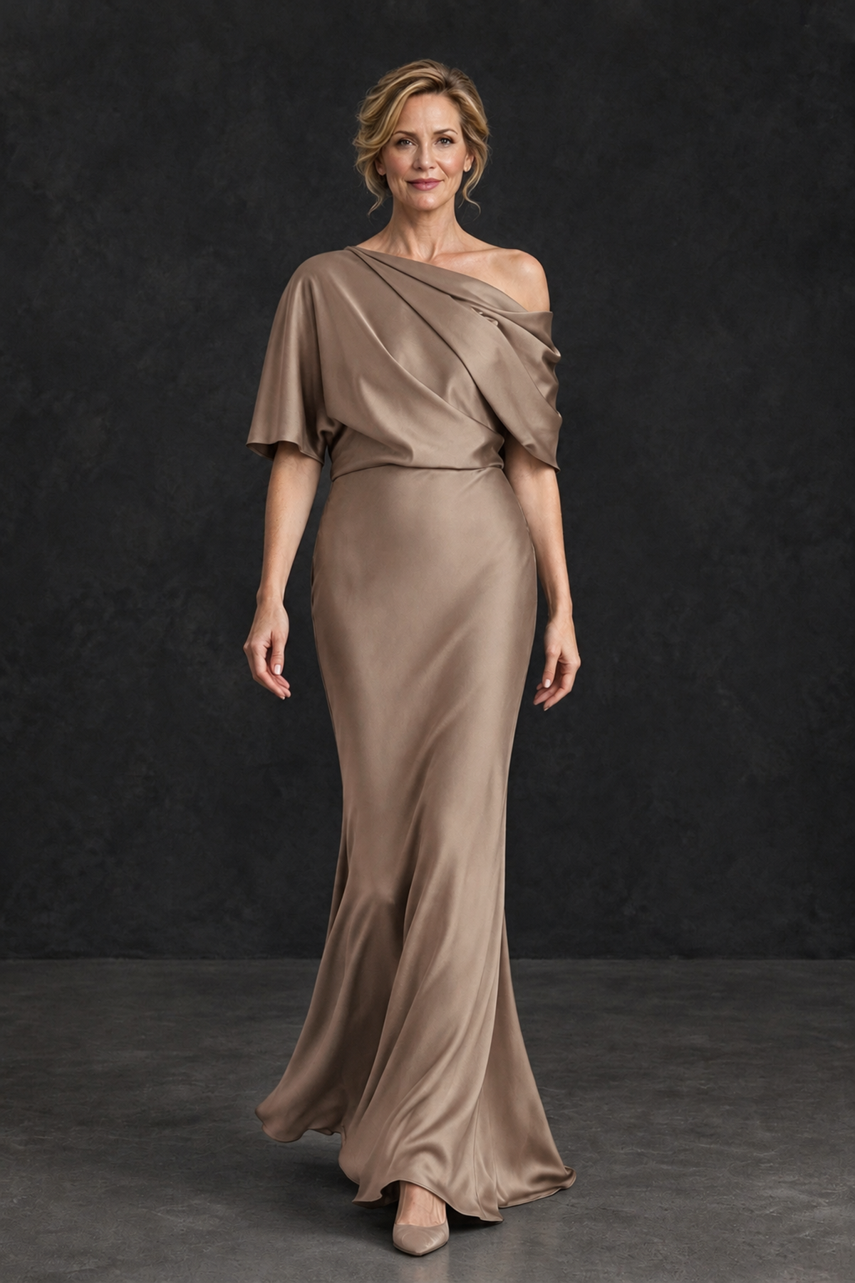 BOLODOO Taupe Satin Asymmetric Mother of the Bride Dress - Taupe - Taupe_4