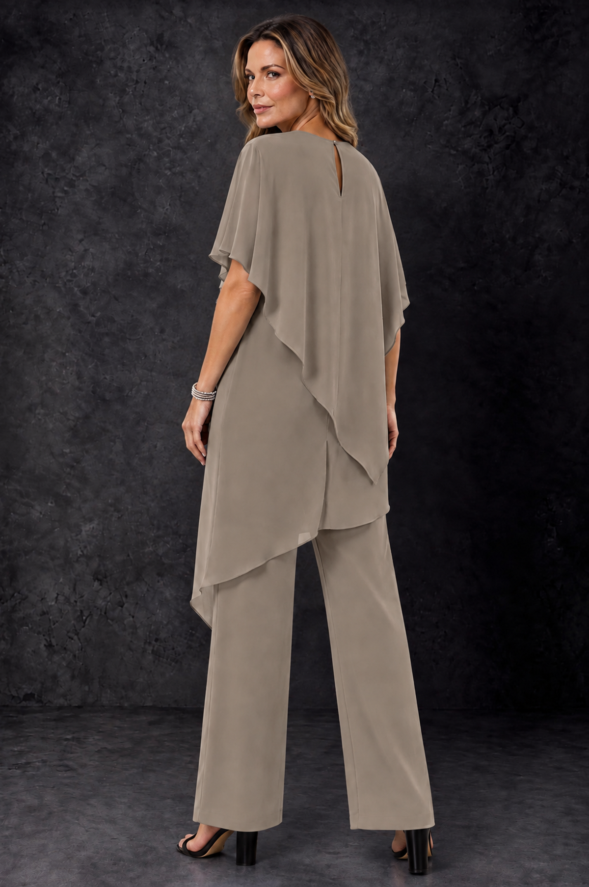 BOLODOO Taupe Chiffon Two Piece Mother of the Bride Pant Suit - Taupe - Taupe_4