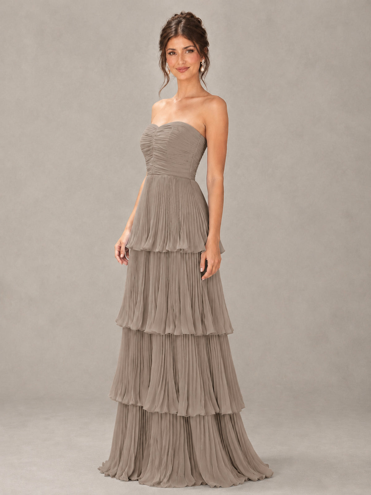 BOLODOO Taupe Strapless Tiered Pleated Bridesmaid Dress - Taupe - Taupe_4