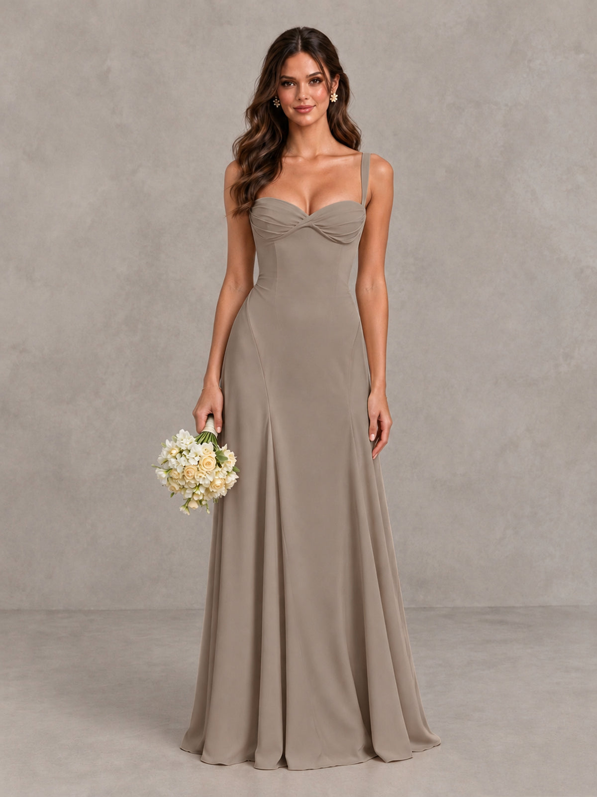 BOLODOO Taupe Sweetheart Lace-Up Back Bridesmaid Dress - Taupe - Taupe (1)