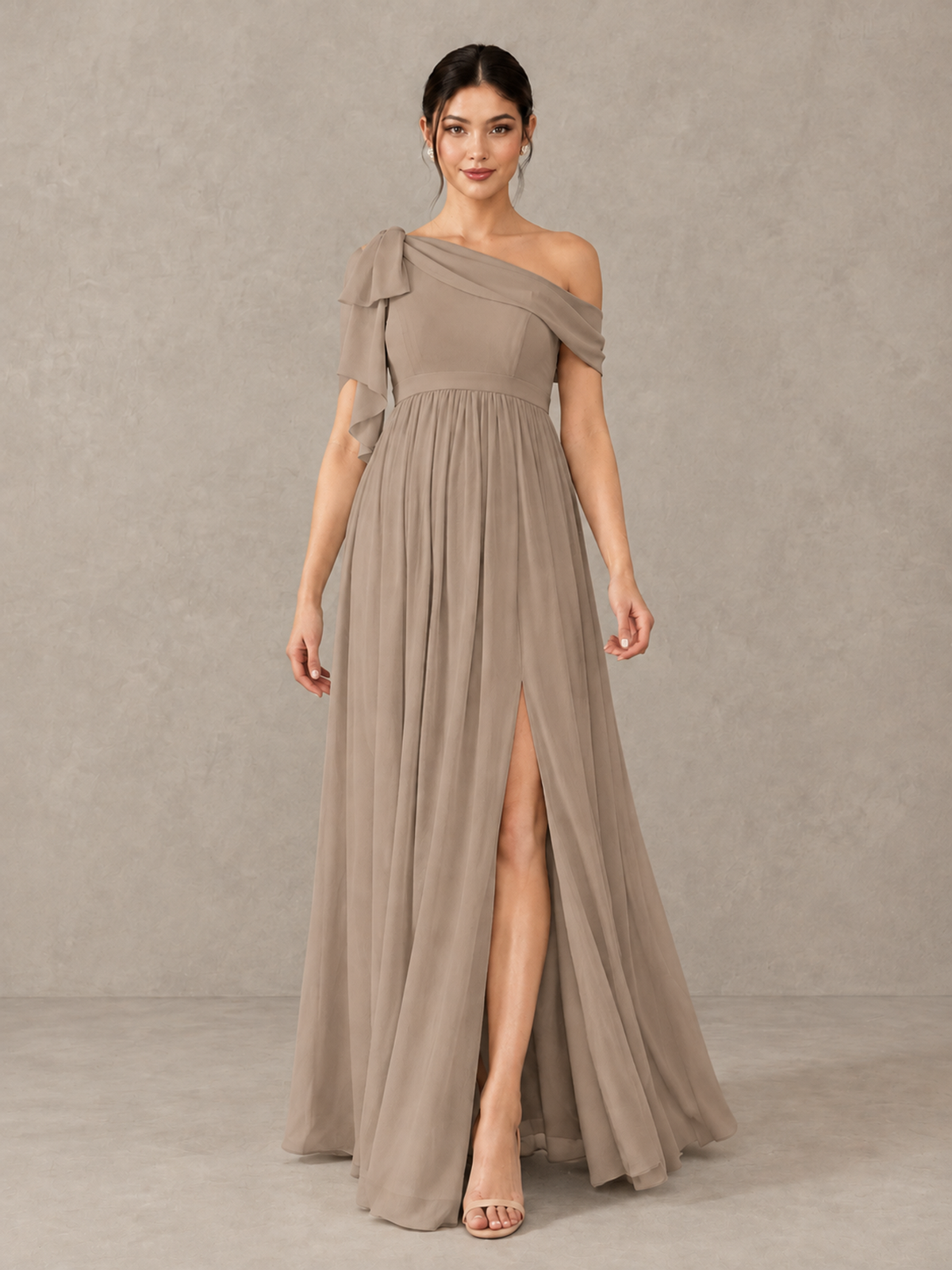 BOLODOO Taupe One-Shoulder Maternity Bridesmaid Dress with Slit - Taupe - Taupe (1)