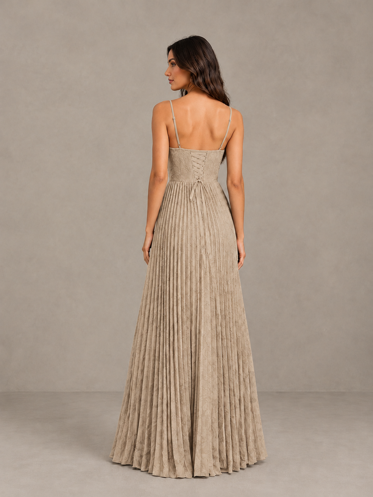 BOLODOO Taupe Pleated Bridesmaid Dress with Sweetheart Neckline & Slit - Taupe - Taupe (2)