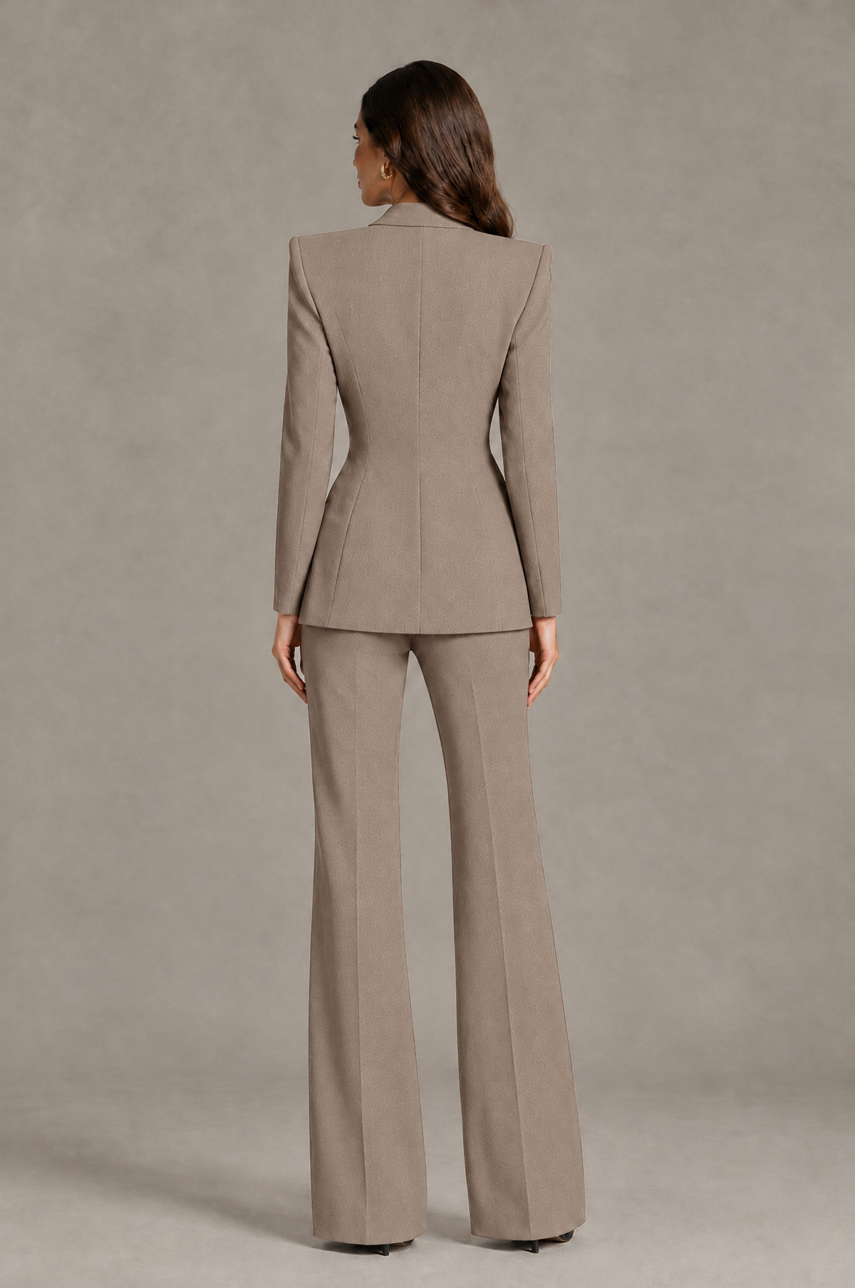 BOLODOO Taupe Long Sleeve Wrap Blazer Pantsuit with Wide-Leg Trousers - Taupe - Taupe (2)