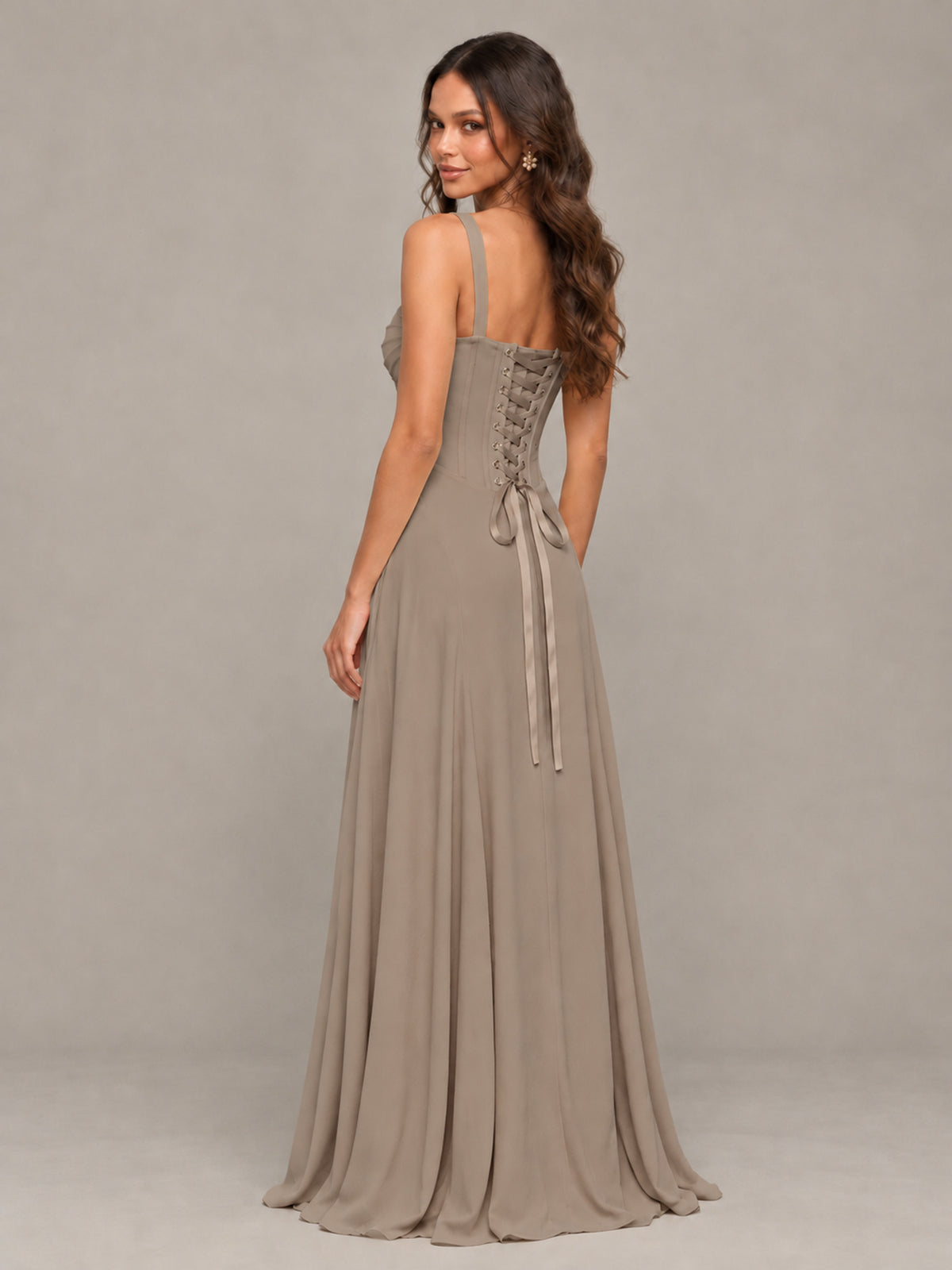 BOLODOO Taupe Sweetheart Lace-Up Back Bridesmaid Dress - Taupe - Taupe (2)