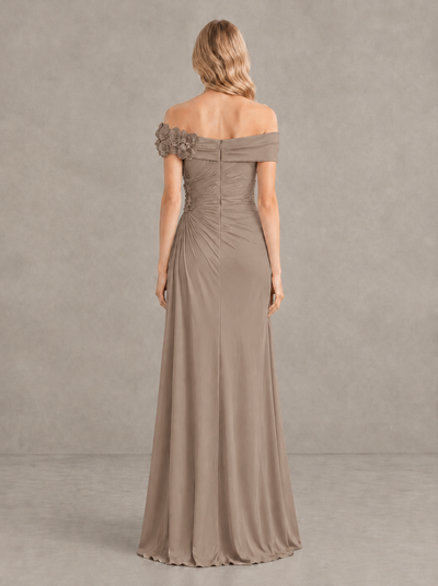 BOLODOO Taupe Off-Shoulder Floral Applique Wedding Guest Maxi Dress - Taupe - Taupe (2)
