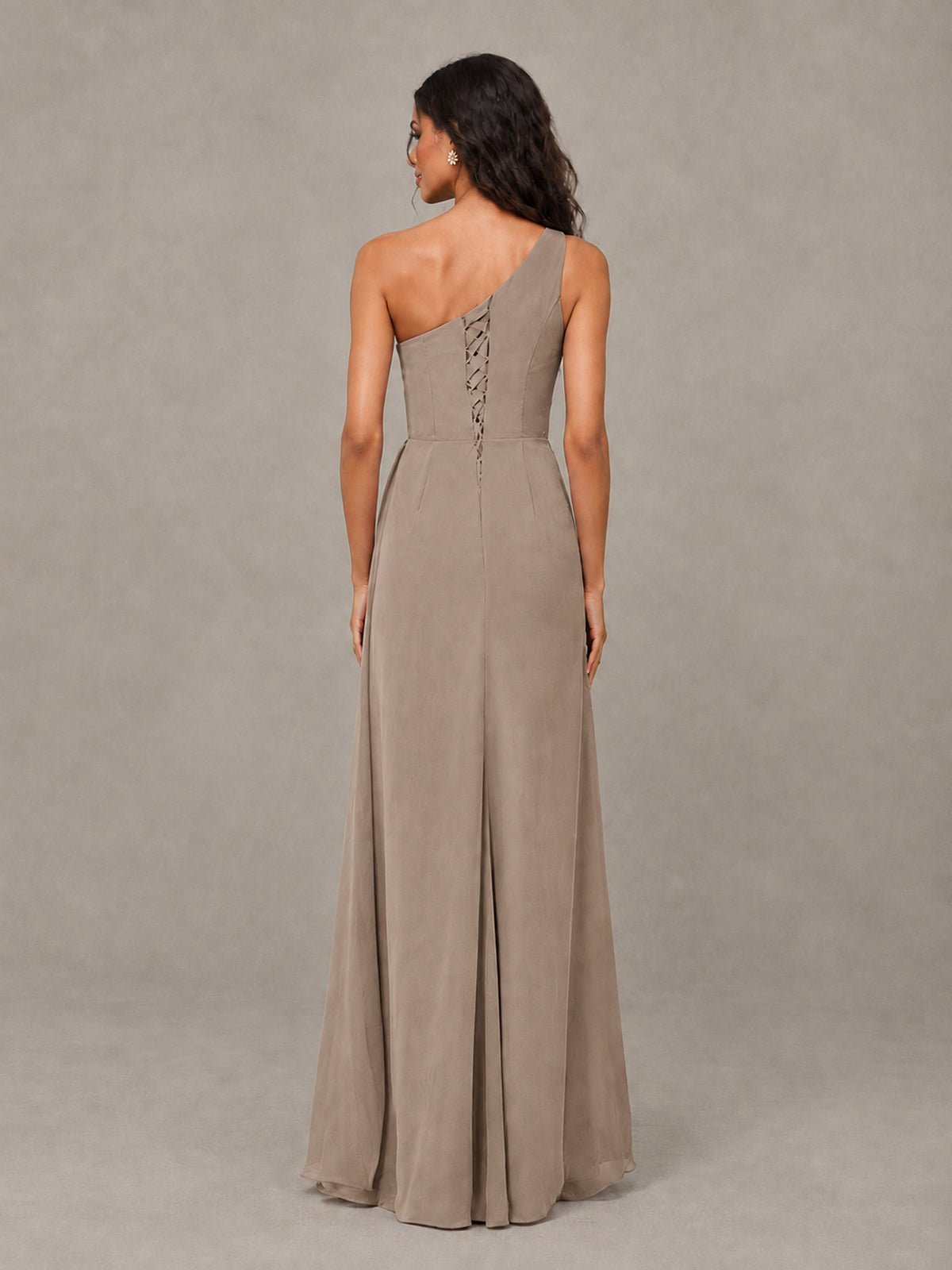 BOLODOO Taupe One-Shoulder Chiffon Bridesmaid Dress with Ruched Bodice & High Slit - Taupe - Taupe (2)