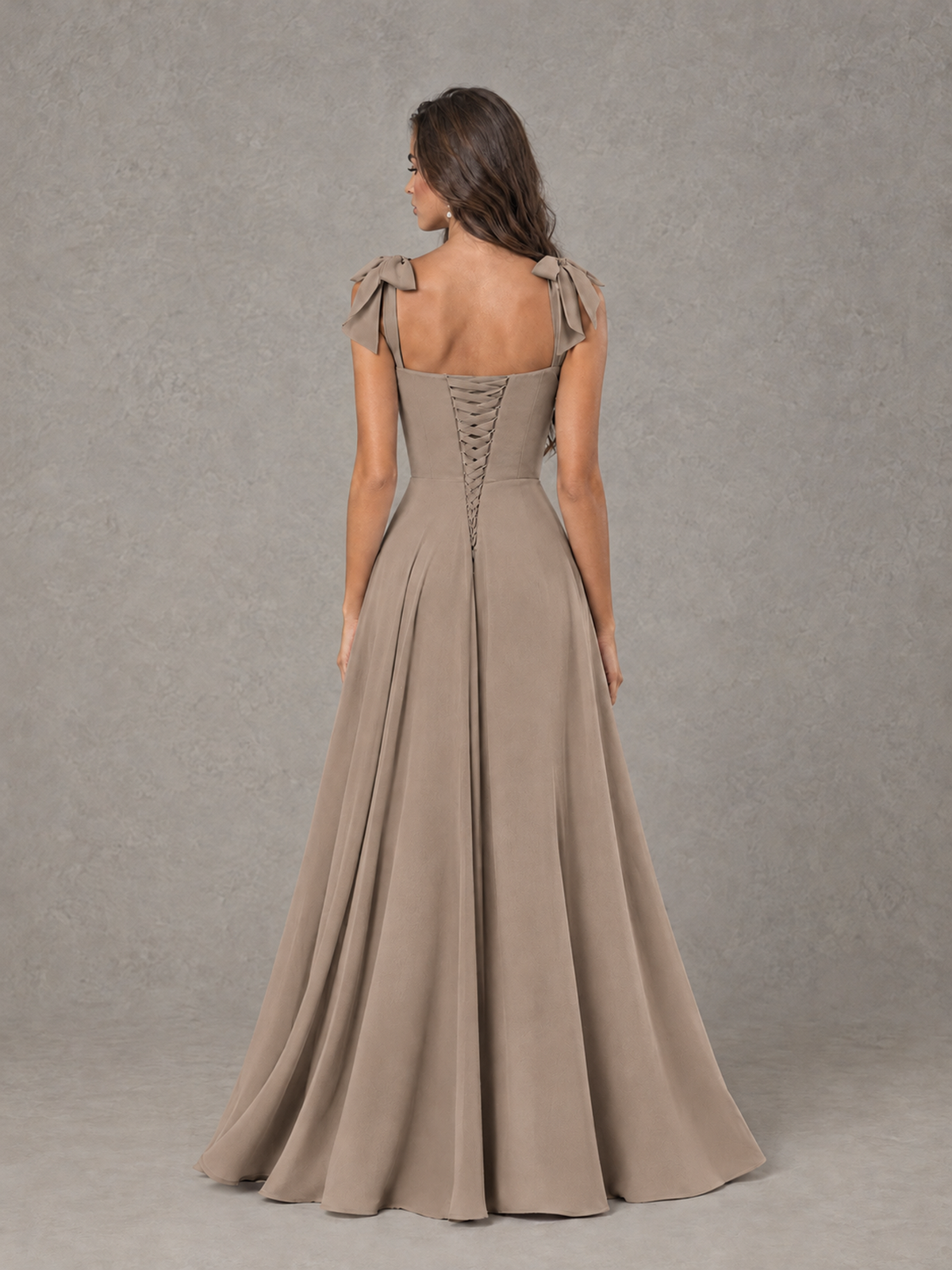 BOLODOO Taupe Bow-Strap Bridesmaid Dress with Ruffle Slit - Taupe - Taupe (2)