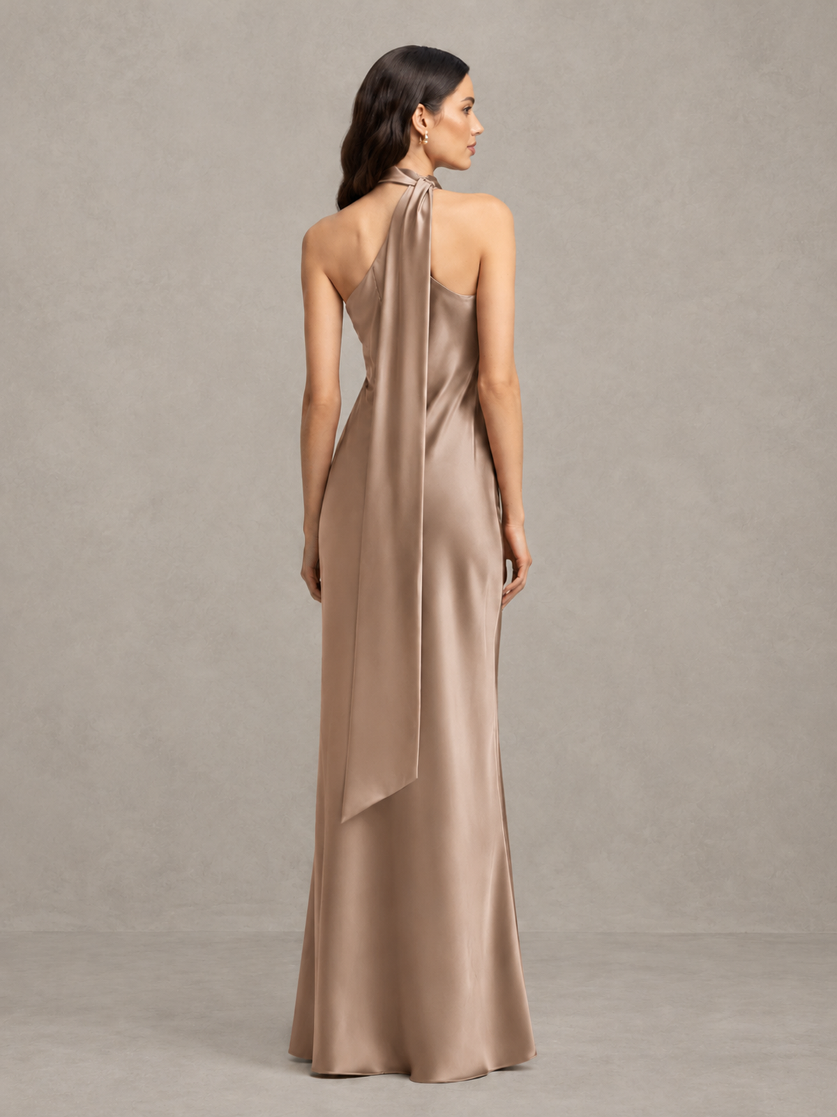 BOLODOO Taupe Satin One-Shoulder Bridesmaid Dress with Open Back - Taupe - Taupe (2)