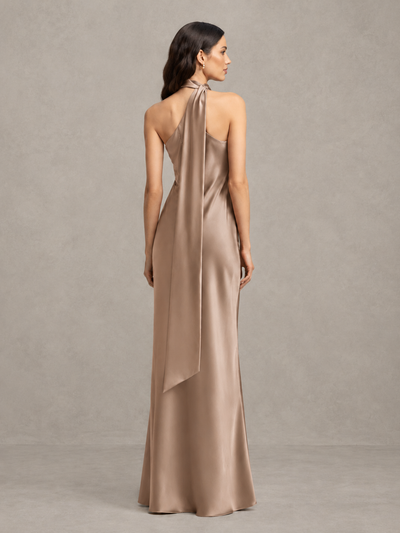 BOLODOO Taupe Satin One-Shoulder Bridesmaid Dress with Open Back - Taupe - Taupe (2)