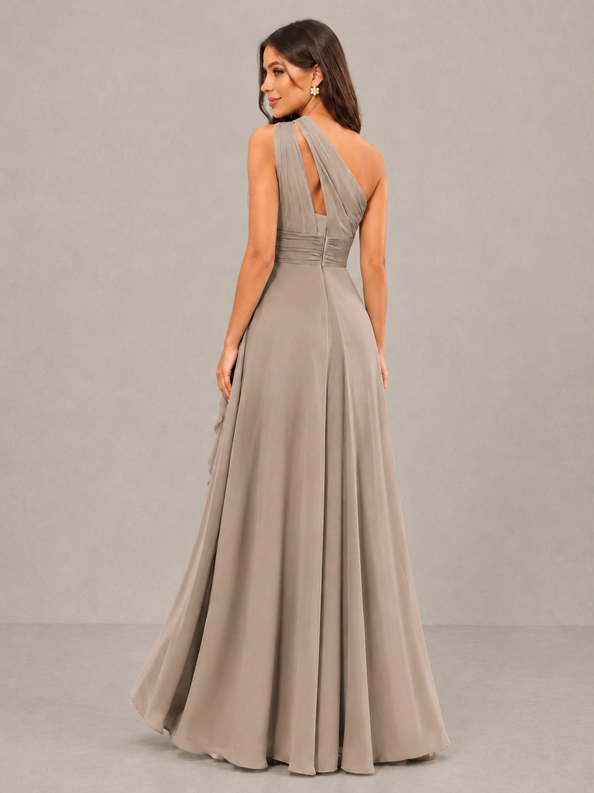 BOLODOO Taupe One-Shoulder Ruffle Bridesmaid Dress with Slit - Taupe - Taupe (2)