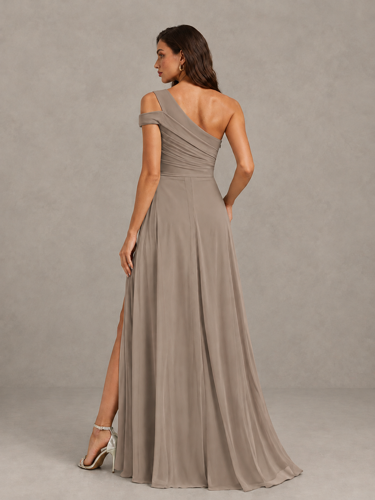 BOLODOO Taupe One-Shoulder Bridesmaid Dress with Side Slit - Taupe - Taupe (2)