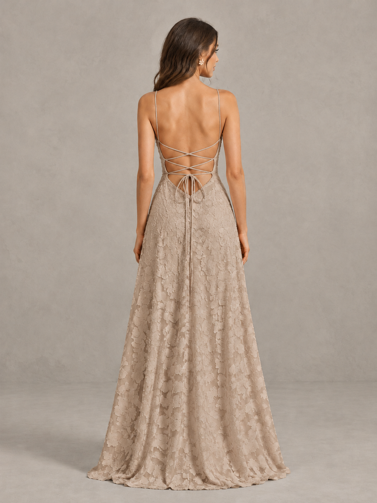 BOLODOO Taupe Floral Appliqué Slit Maxi Dress - Taupe - Taupe (2)