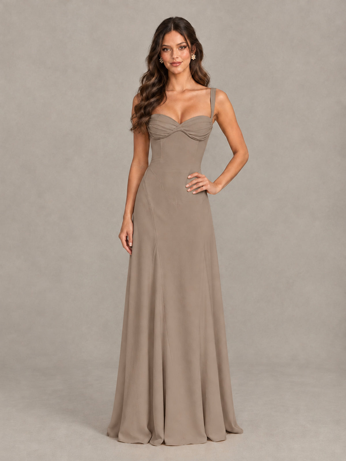 BOLODOO Taupe Sweetheart Lace-Up Back Bridesmaid Dress - Taupe - Taupe (4)