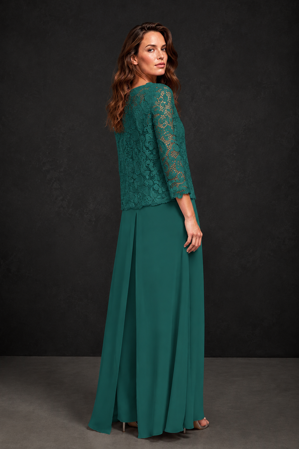 BOLODOO Tea Grey Lace Peplum Top & Wide-Leg Chiffon Pants Set | Mother of the Bride & Formal Evening Outfit - Tea