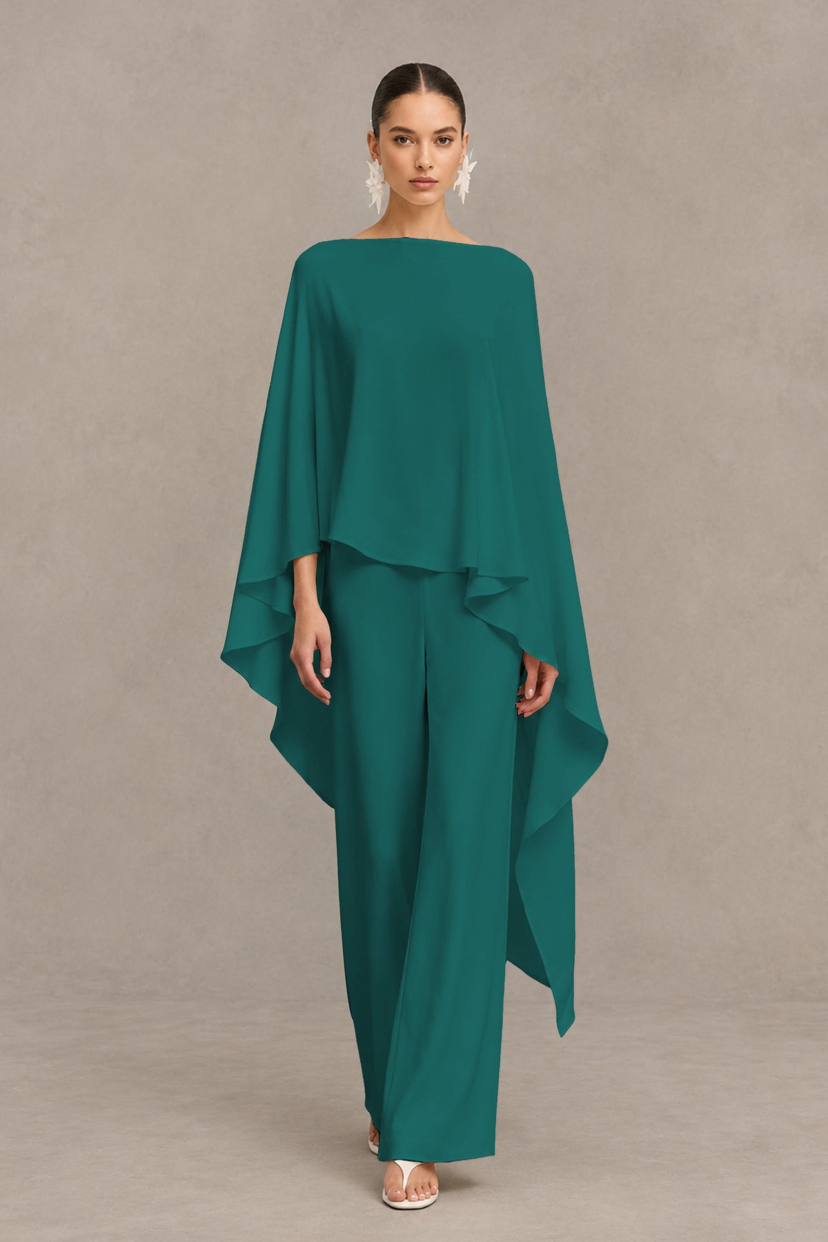 BOLODOO Teal Cape Sleeve Wide-Leg Formal Pantsuit - Teal - Teal_01