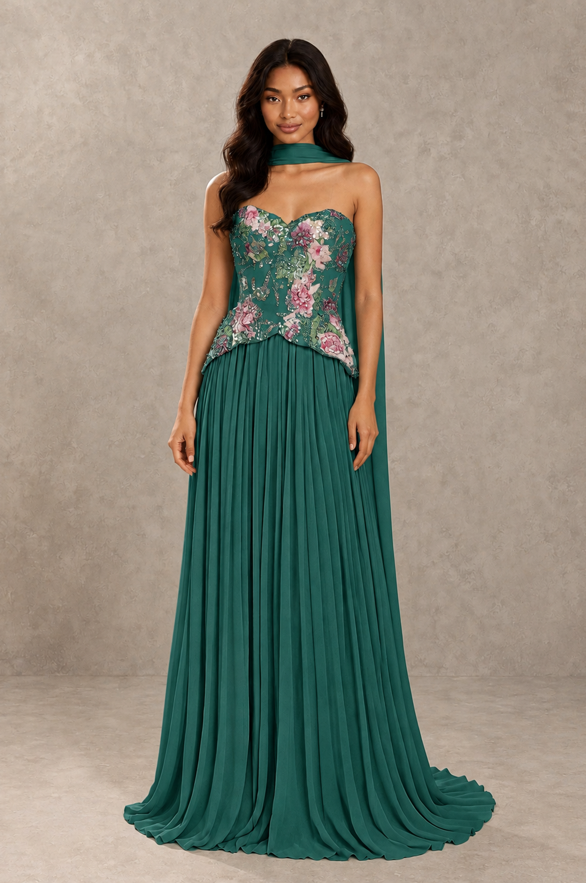 BOLODOO Teal Strapless Beaded Floral Corset Chiffon Maxi Gown – Open Back Prom & Formal Evening Dress - Teal - Teal_01