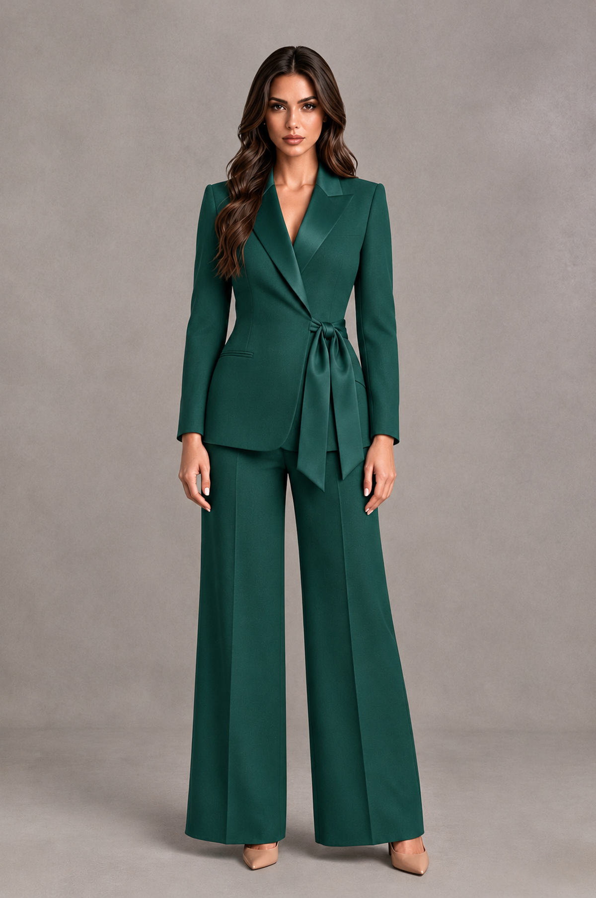 BOLODOO Teal Tie-Waist Blazer & Wide-Leg Pantsuit - Teal - Teal_01