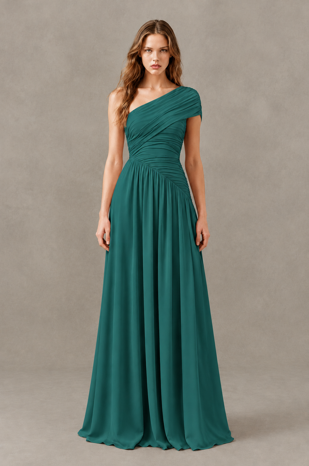 BOLODOO Teal One-Shoulder Ruched Floor-Length Bridesmaid Dress - Teal - Teal_01