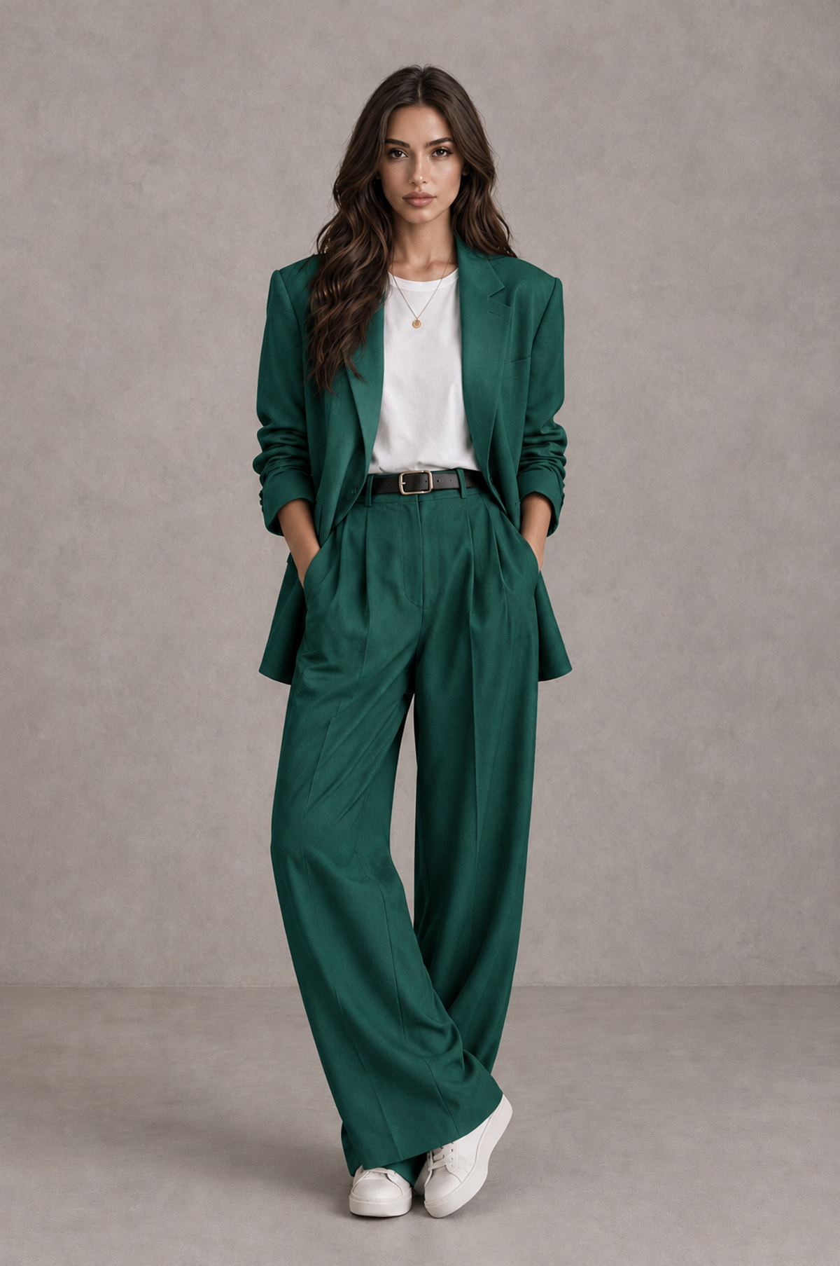 BOLODOO Teal Brown Blazer & Wide-Leg Pants Suit for Women - Teal - Teal_01