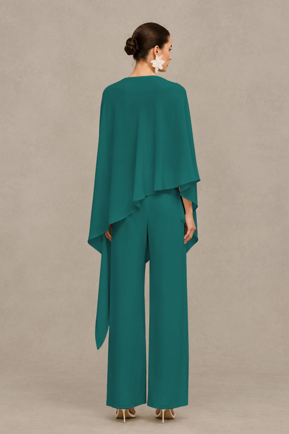 BOLODOO Teal Cape Sleeve Wide-Leg Formal Pantsuit - Teal - Teal_02