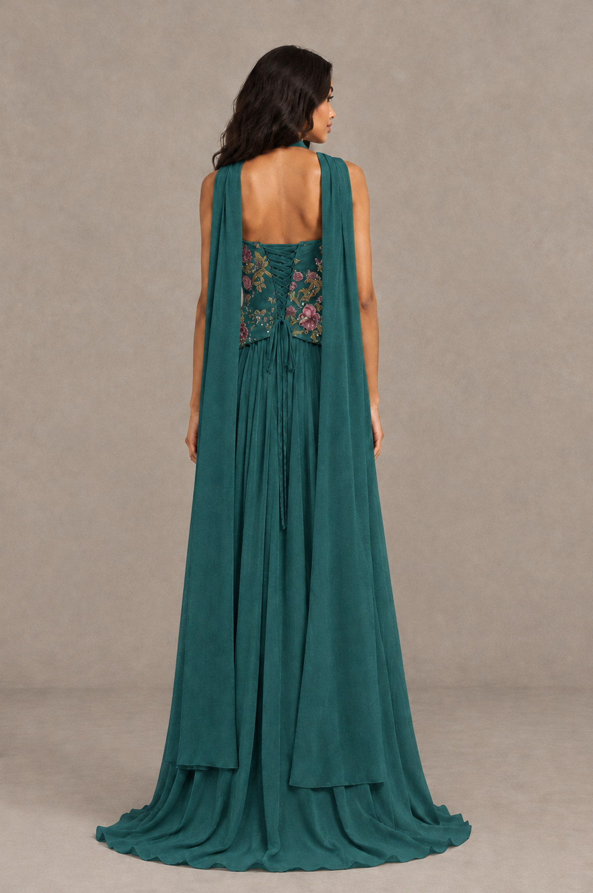 BOLODOO Teal Strapless Beaded Floral Corset Chiffon Maxi Gown – Open Back Prom & Formal Evening Dress - Teal - Teal_02