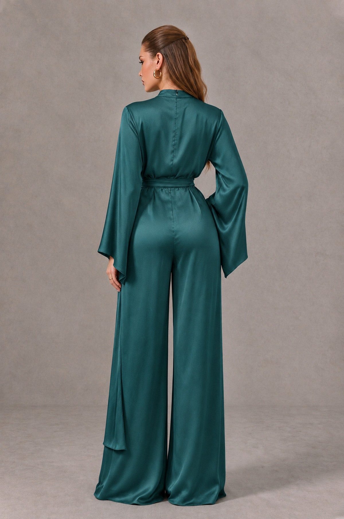 BOLODOO Teal Satin-Look Long Sleeve Wide-Leg Jumpsuit - Teal - Teal_02