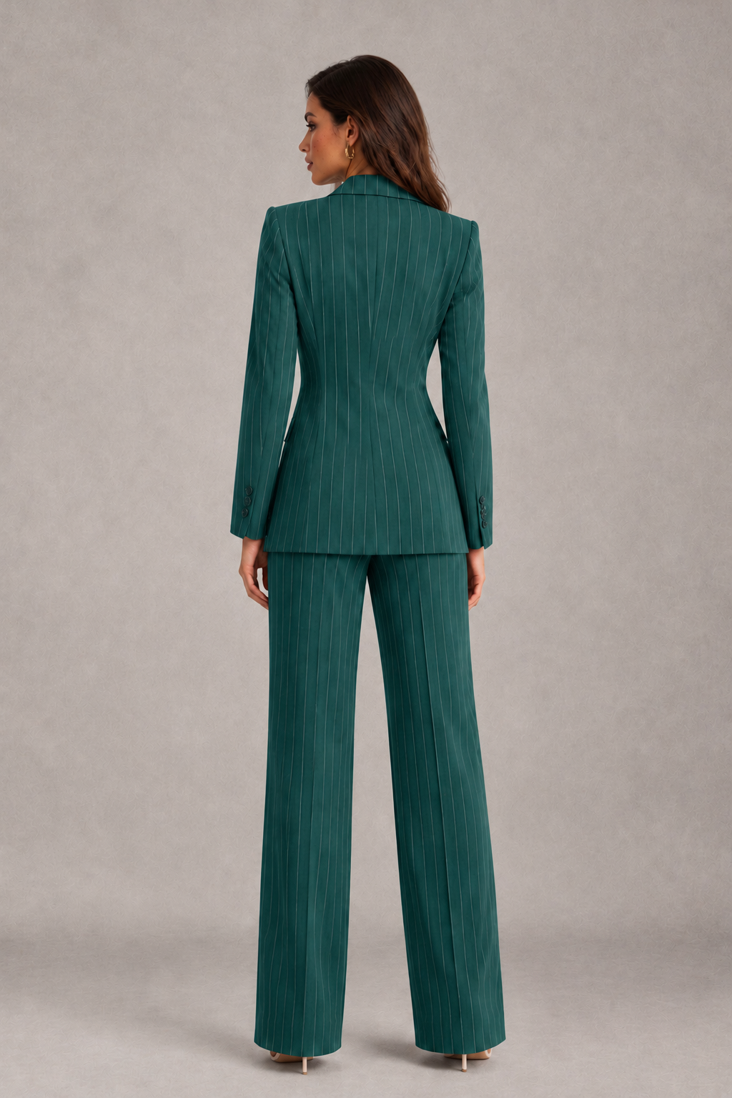 BOLODOO Women's Teal Pinstripe Three-Piece Pantsuit with Wide-Leg Trousers - Teal - Teal_02