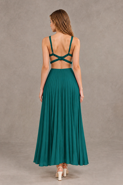 BOLODOO Teal V-Neck Pleated Open-Back Maxi Dress - Teal - Teal_02