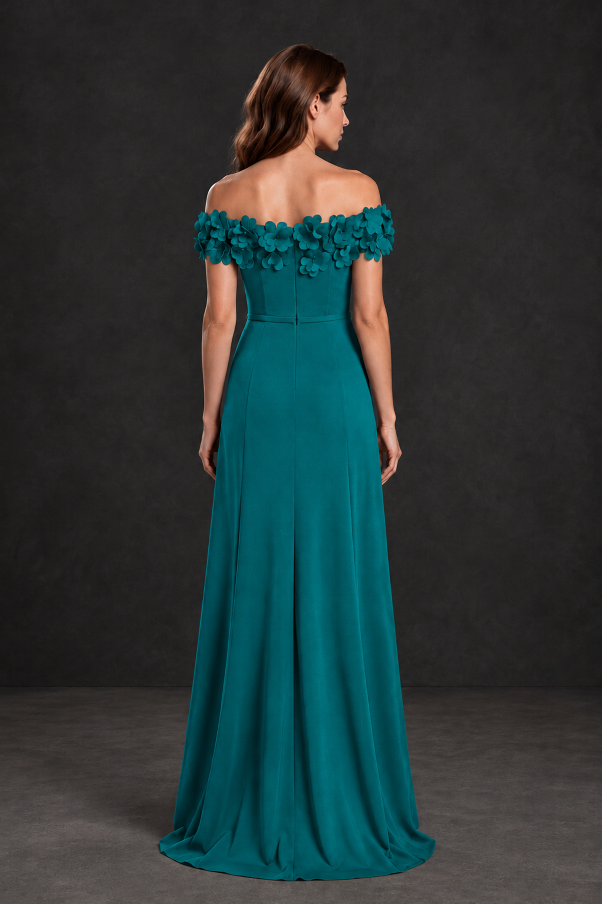 BOLODOO Teal Off-the-Shoulder Mother of the Bride Dress with Floral Appliques - Teal - Teal_02