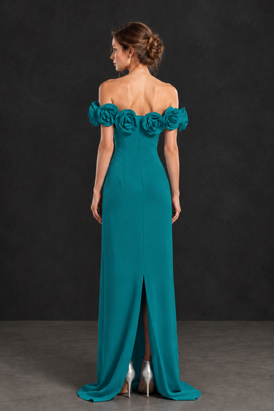 BOLODOO Teal Off-the-Shoulder Floral Mother of the Bride Gown - Teal - Teal_02