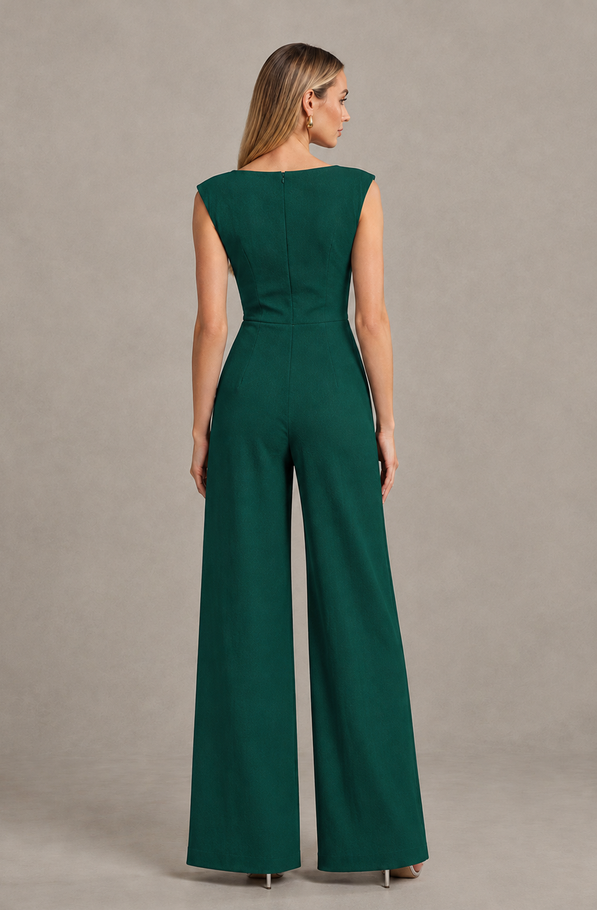 BOLODOO Teal Sleeveless V-Neck Wide-Leg Jumpsuit with Side Drape - Teal - Teal_02