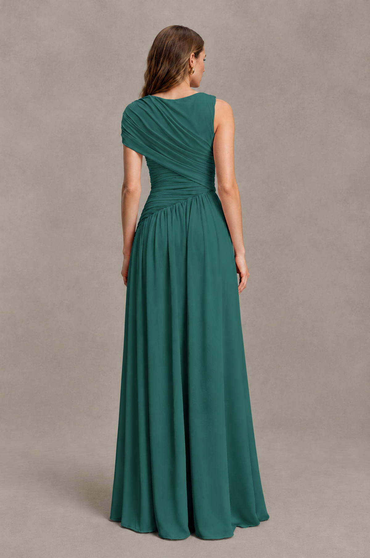 BOLODOO Teal One-Shoulder Ruched Floor-Length Bridesmaid Dress - Teal - Teal_02