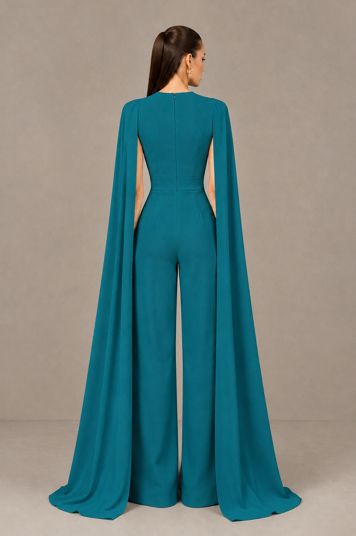 BOLODOO Teal Deep V-Neck Cape Sleeve Bridal Jumpsuit - Teal - Teal_02