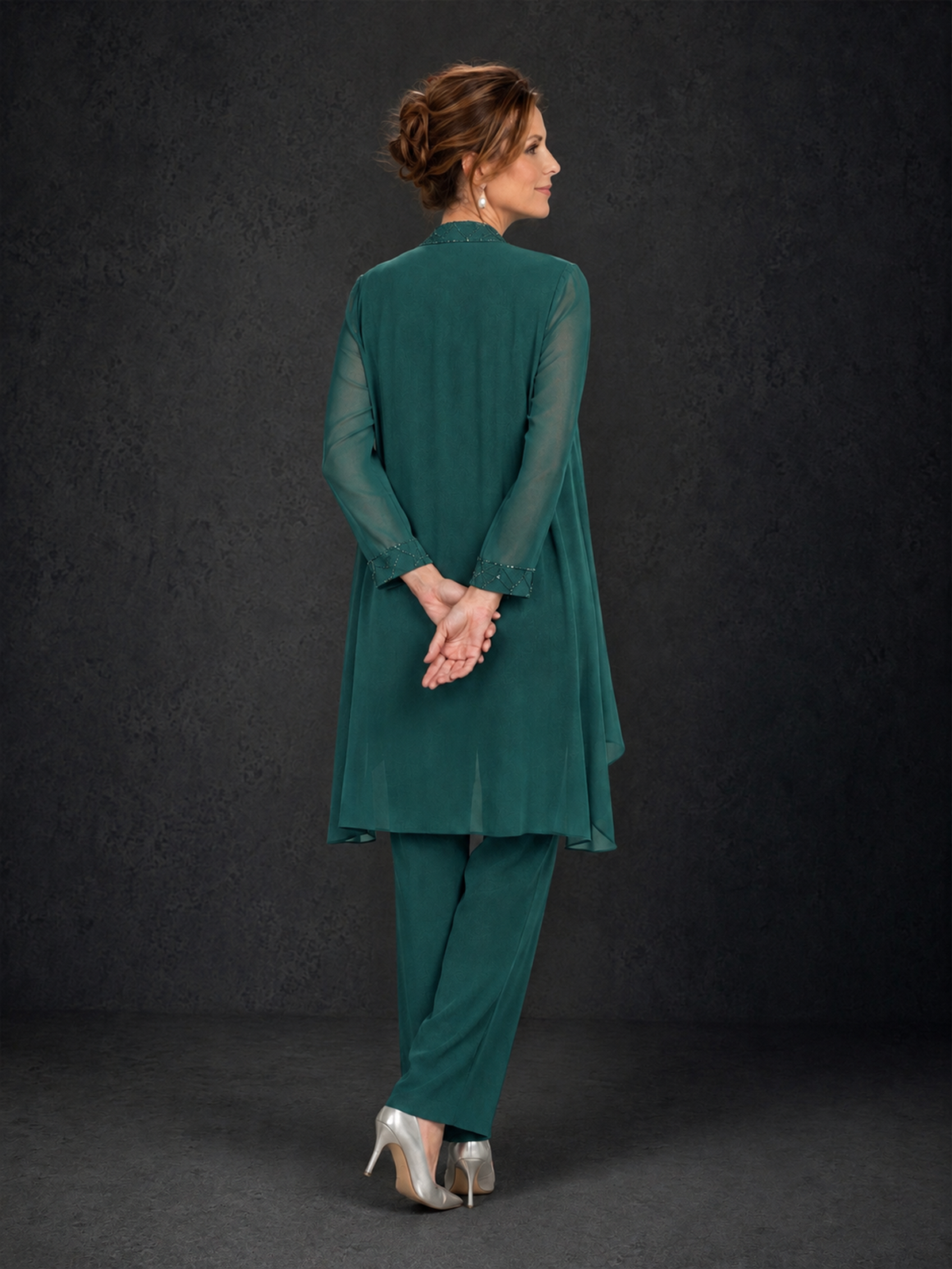 BOLODOO Teal 3-Piece Beaded Chiffon Duster Jacket Pant Suit - Teal - Teal_02