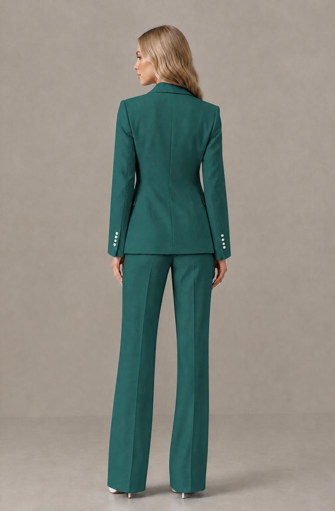 BOLODOO Teal Women's Three-Piece Pantsuit with Blazer & Vest - Teal - Teal_02