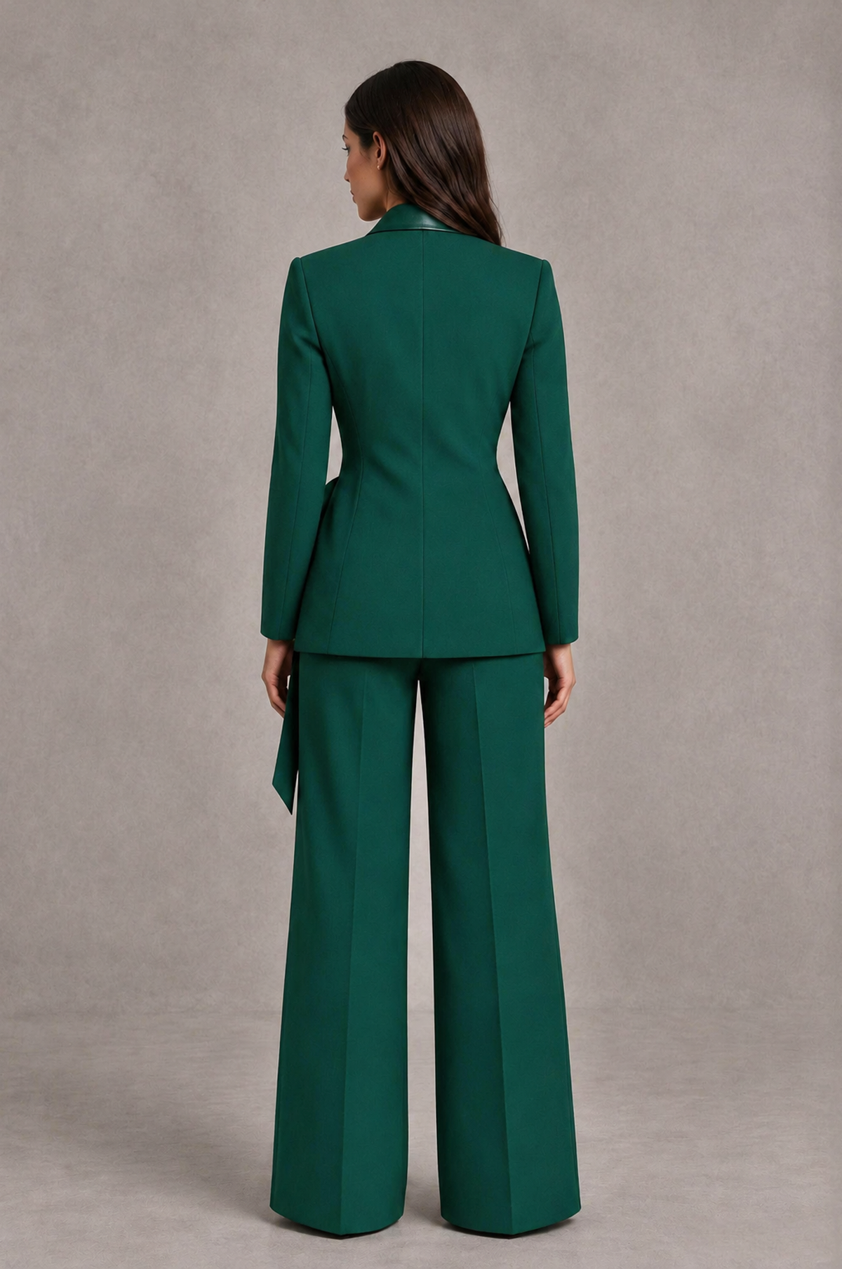 BOLODOO Teal Tie-Waist Blazer & Wide-Leg Pantsuit - Teal - Teal_02