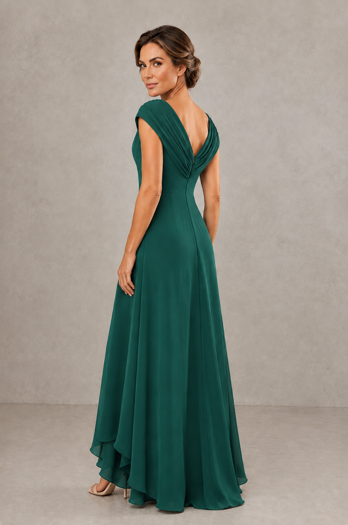 BOLODOO Teal V-Neck High-Low Mother of the Bride Dress - Teal - Teal_02
