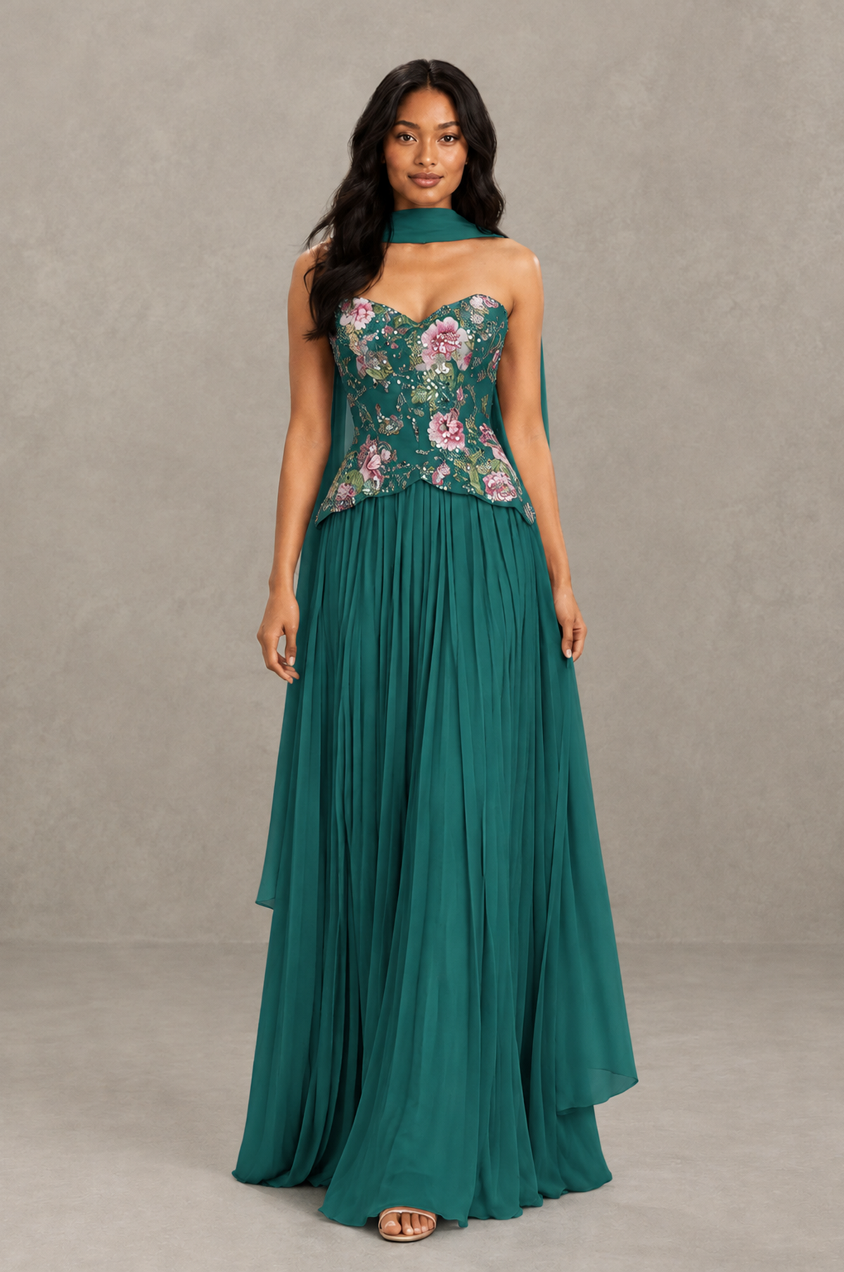 BOLODOO Teal Strapless Beaded Floral Corset Chiffon Maxi Gown – Open Back Prom & Formal Evening Dress - Teal - Teal_03