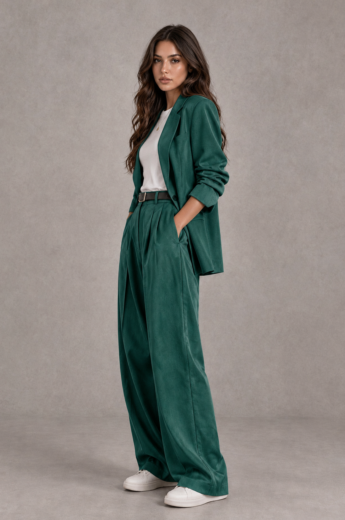 BOLODOO Teal Brown Blazer & Wide-Leg Pants Suit for Women - Teal - Teal_03