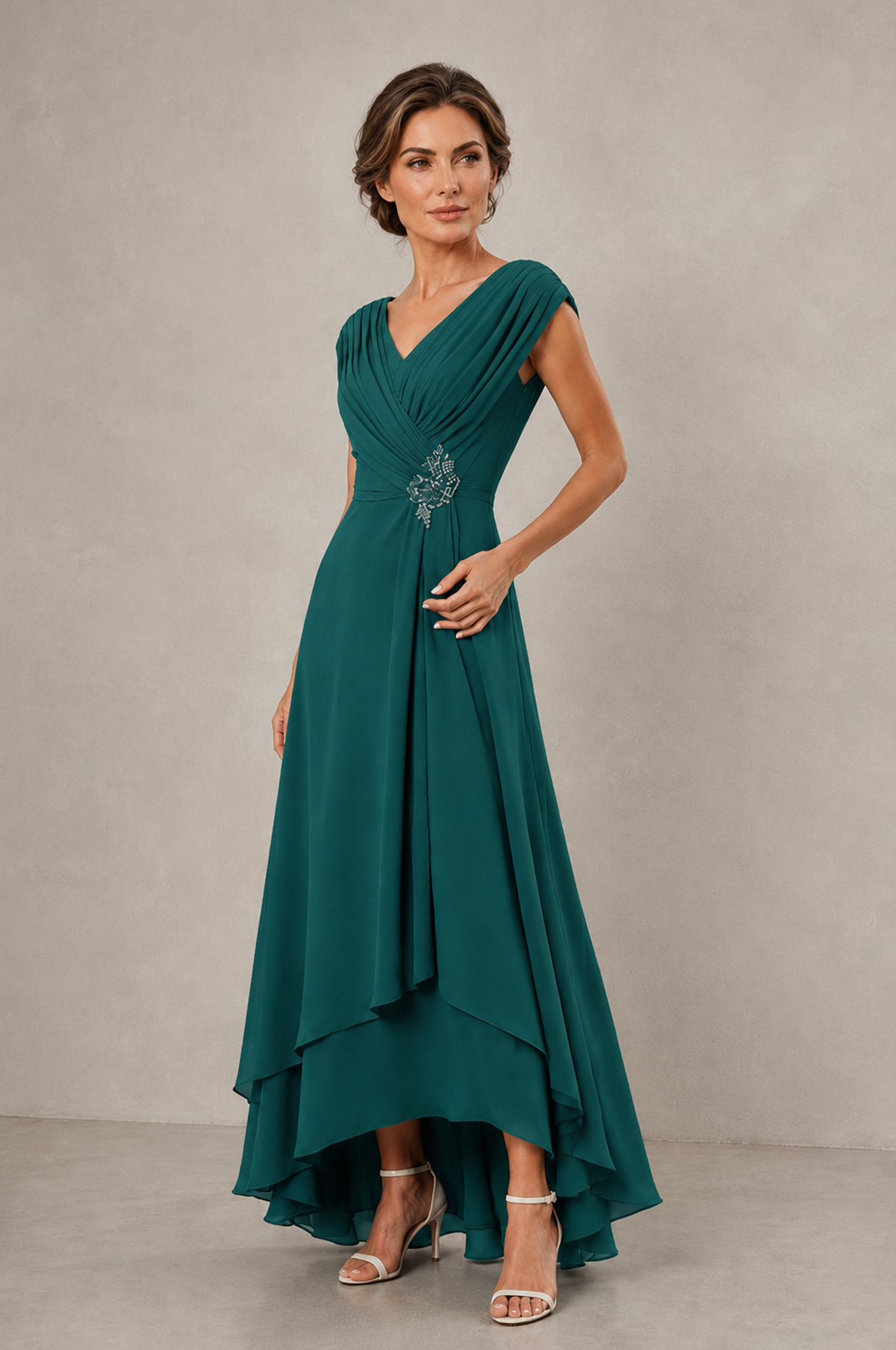 BOLODOO Teal V-Neck High-Low Mother of the Bride Dress - Teal - Teal_03