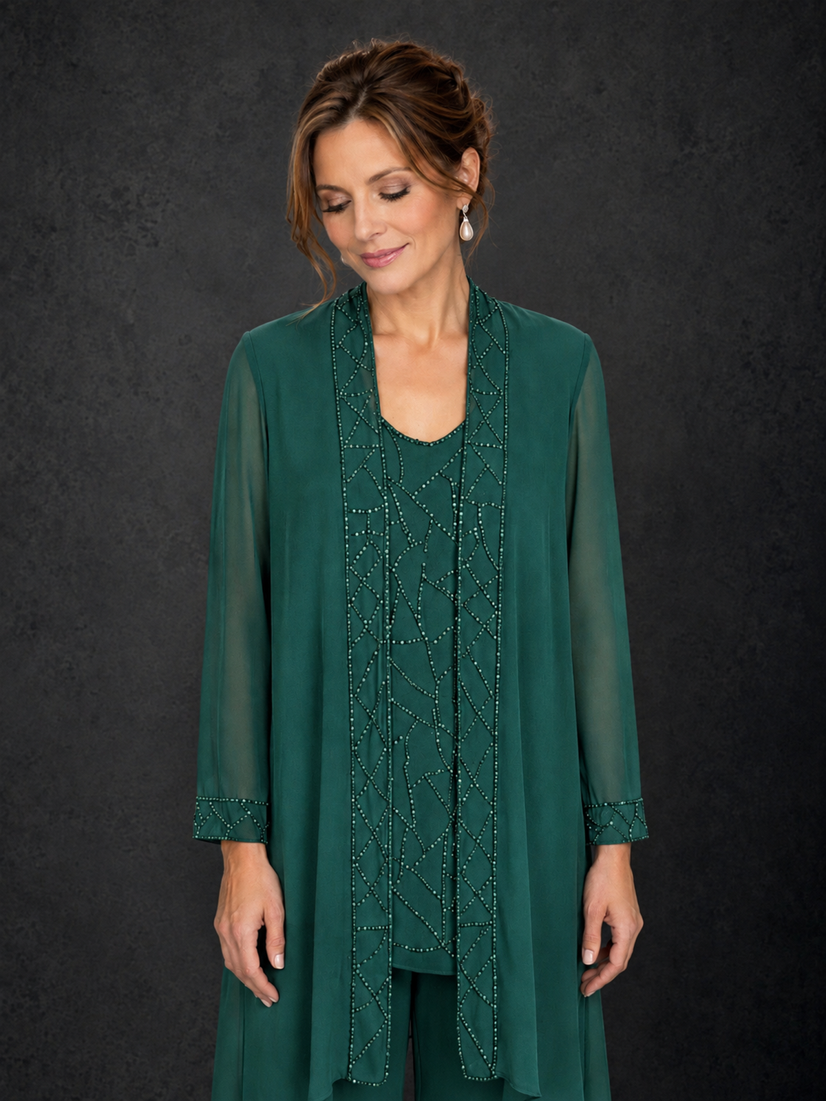 BOLODOO Teal 3-Piece Beaded Chiffon Duster Jacket Pant Suit - Teal - Teal_03