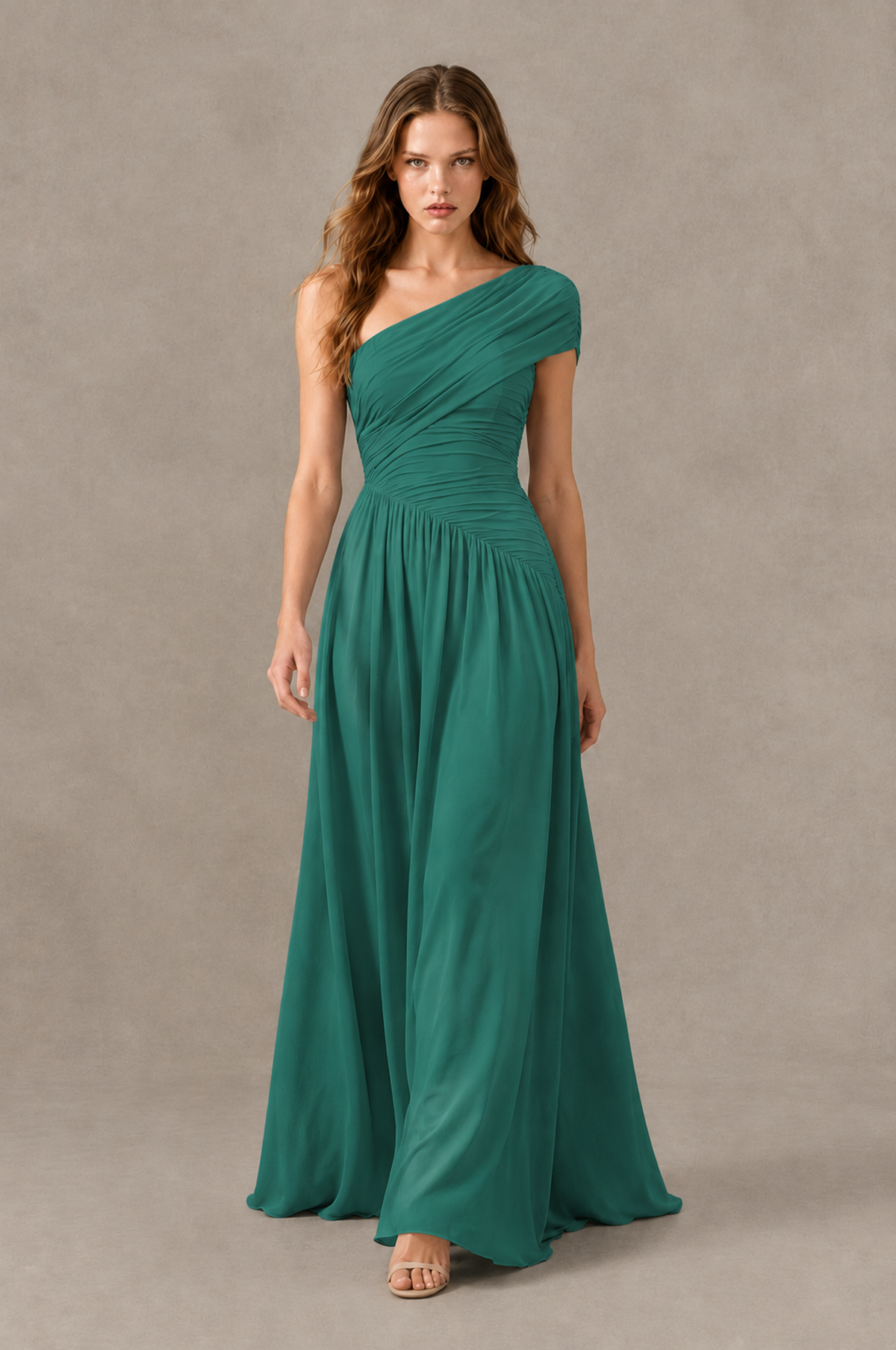 BOLODOO Teal One-Shoulder Ruched Floor-Length Bridesmaid Dress - Teal - Teal_03