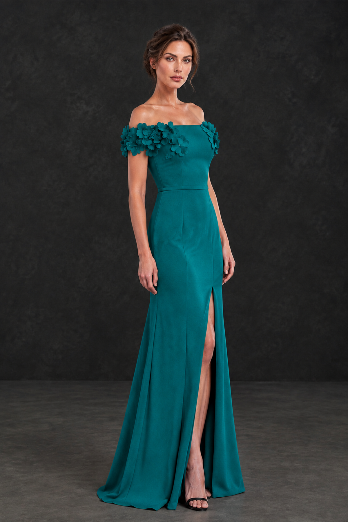 BOLODOO Teal Off-the-Shoulder Mother of the Bride Dress with Floral Appliques - Teal - Teal_03