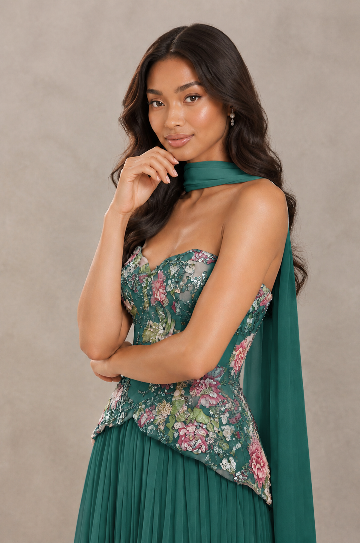 BOLODOO Teal Strapless Beaded Floral Corset Chiffon Maxi Gown – Open Back Prom & Formal Evening Dress - Teal - Teal_04