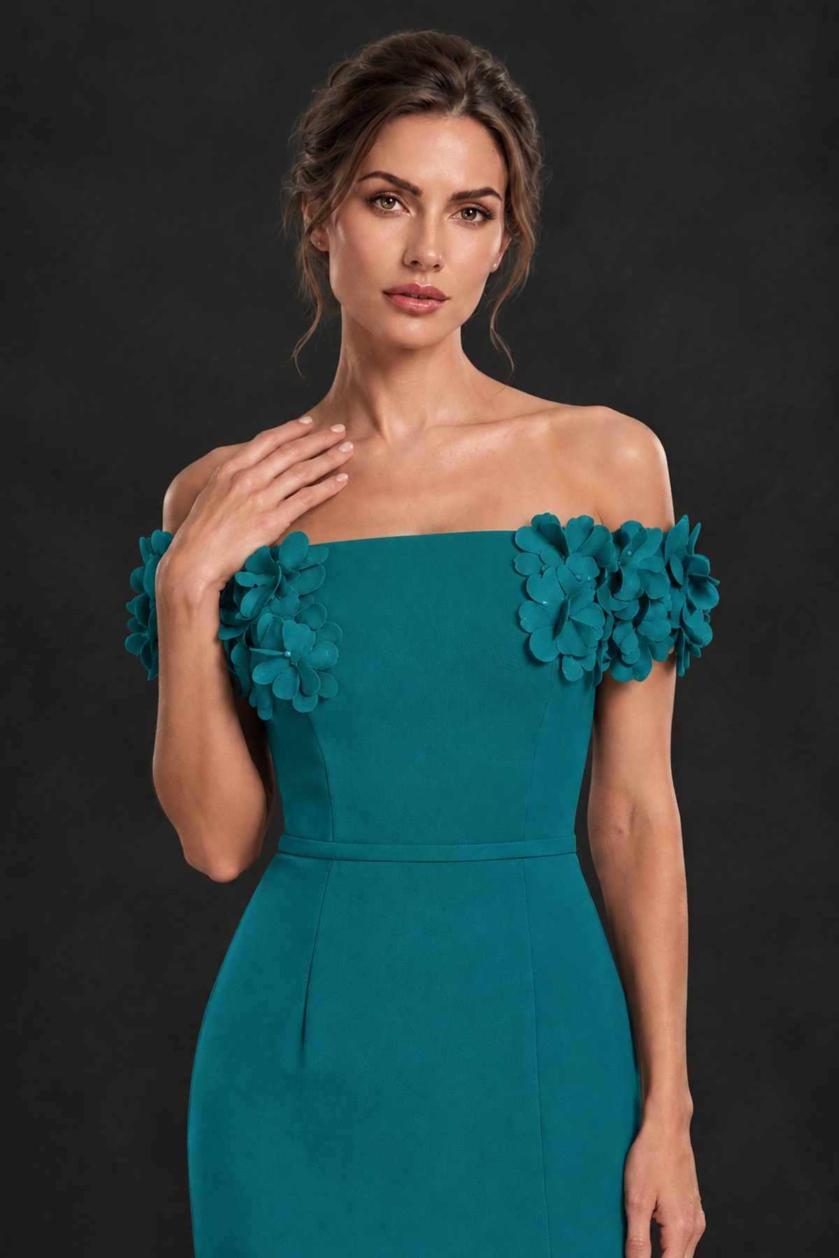 BOLODOO Teal Off-the-Shoulder Mother of the Bride Dress with Floral Appliques - Teal - Teal_04