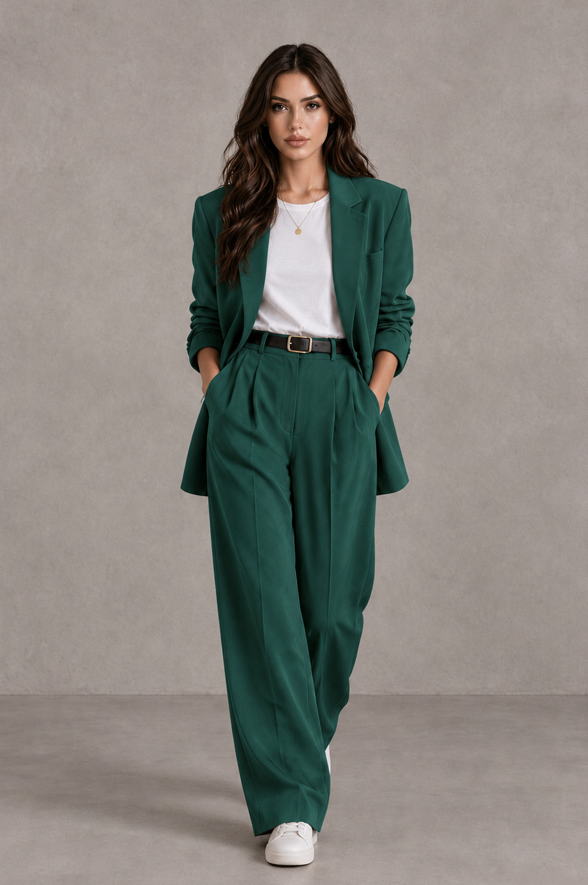 BOLODOO Teal Brown Blazer & Wide-Leg Pants Suit for Women - Teal - Teal_04